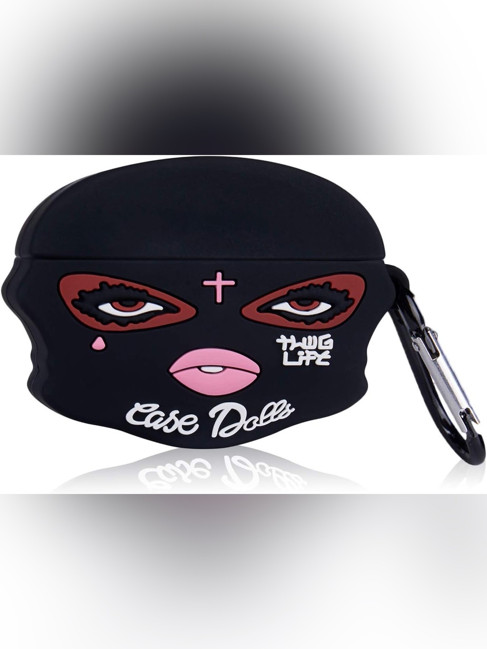 Black Silicone 'Case Doll' Designer Face Phone Case - Pink Accent